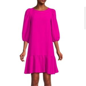 DKNY Women's Hot Pink Balloon Sleeve Shift Dress Valentine's Blouson size 8‎